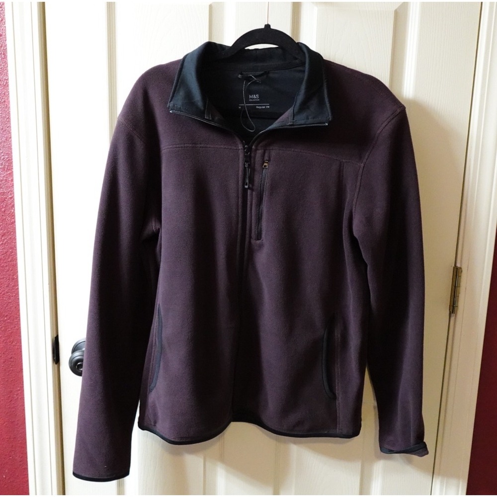 Marks and Spencer Mens Fleece Jacket Full Zip Claret‎ Burgundy Medium 07553271